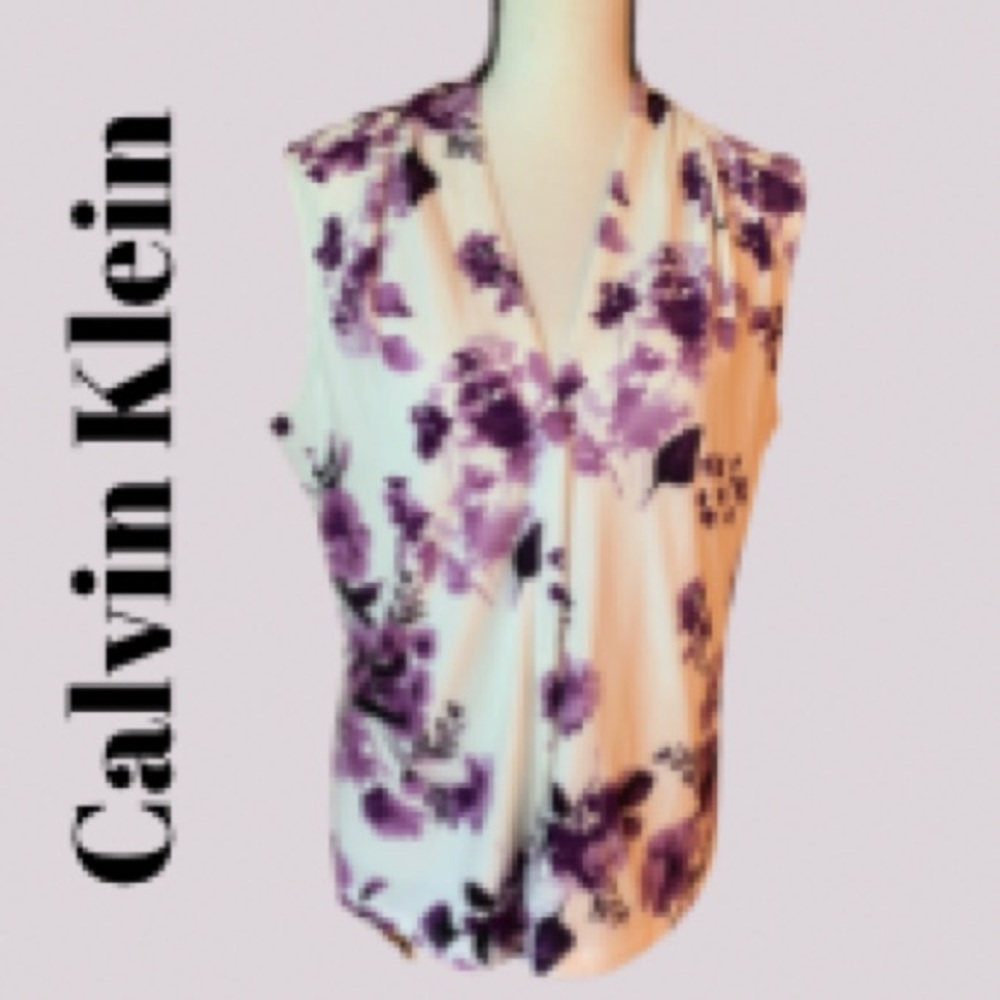 NWT XL Calvin Klein V-neck Sleeveless purple floral top
